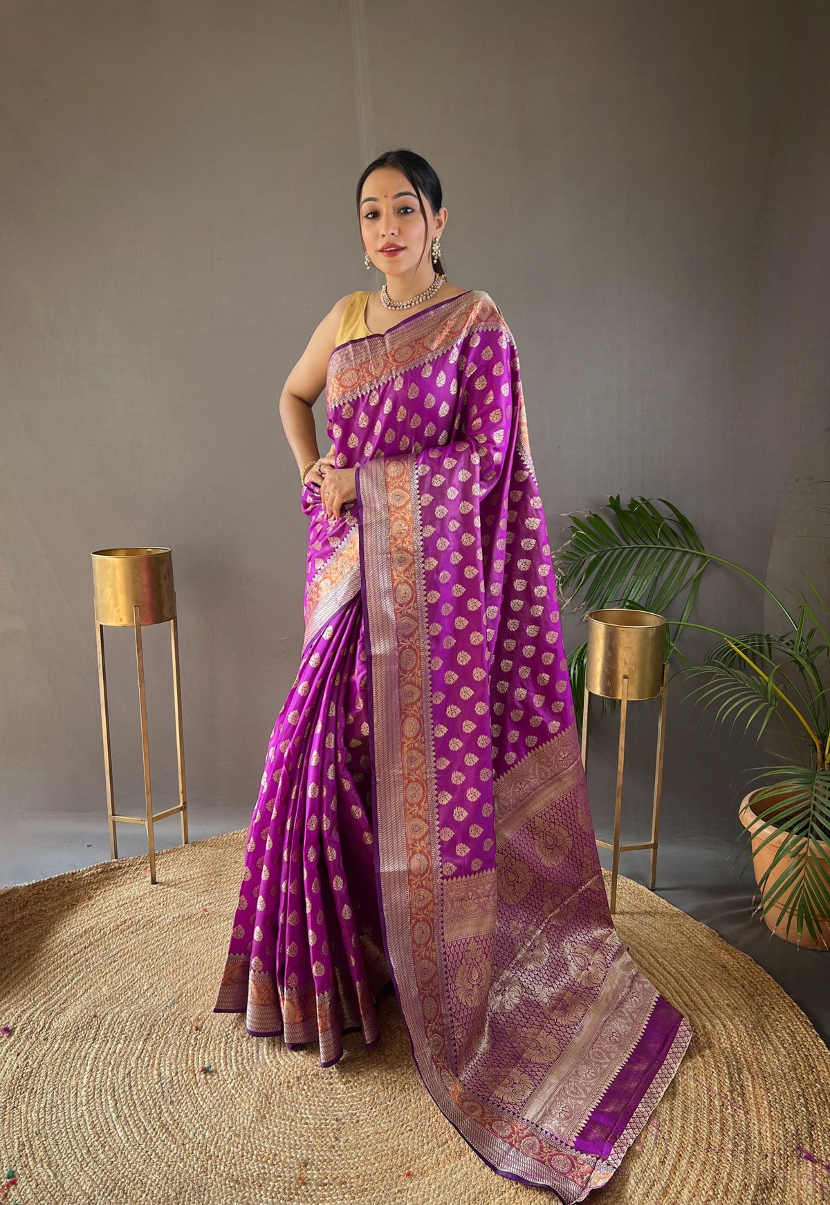 Wine Color Rosy Soft Silk Saree with Beautiful Border, Rich Pallu & Full Brocade | Unstitched Blouse Included.