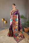 Wine Color Pure Soft Paithani Silk Saree