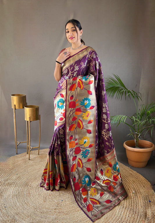 Wine Color Pure Soft Paithani Silk Saree