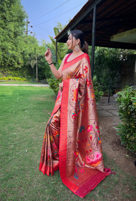 Wine Color Pure Paithani Saree with Unstitched Blouse