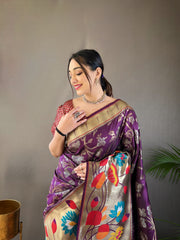 Wine Color Pure Soft Paithani Silk Saree