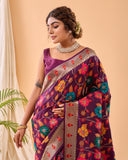 Wine Color Pure Paithani Silk Saree with Jaal Design