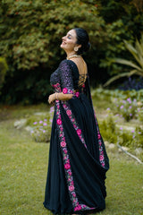 Black Georgette Lehenga Choli with Sequins and Intricate Embroidery