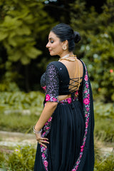 Black Georgette Lehenga Choli with Sequins and Intricate Embroidery