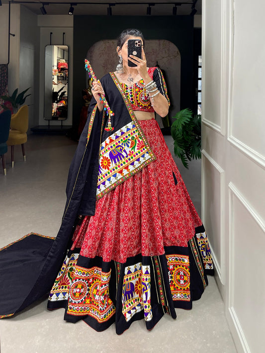 Red Color Navratri lehenga choli with Gamthi and Mirror Work