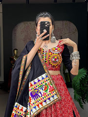 Red Color Navratri lehenga choli with Gamthi and Mirror Work