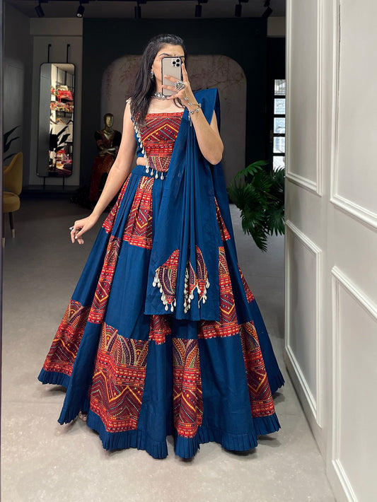 Blue Color Printed Garba lehenga Choli