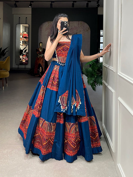 Blue Color Printed Garba lehenga Choli