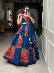 Blue Color Printed Garba lehenga Choli