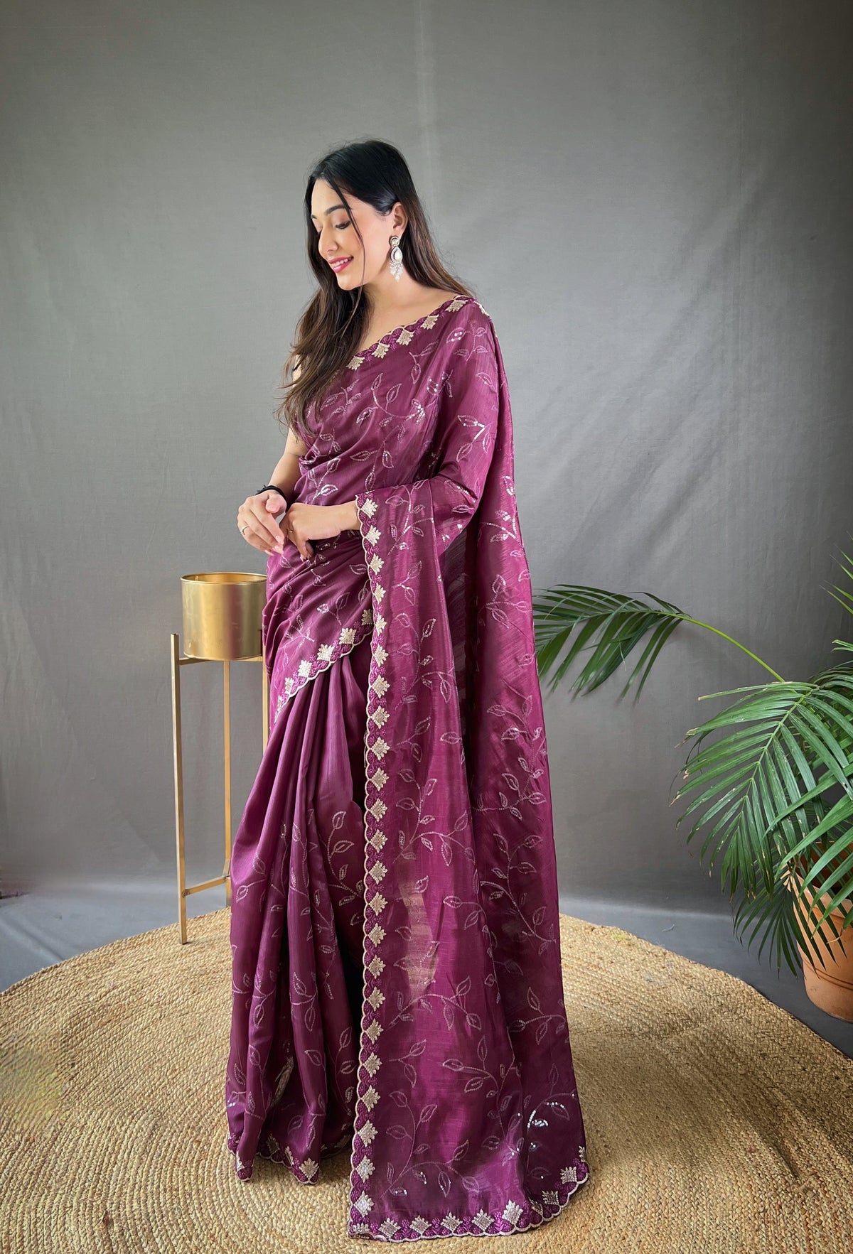 Wine Pure Ruhi Silk Embroidered Saree With Blouse