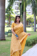 Yellow Bangalore Handloom Raw Silk Saree with Running Blouse