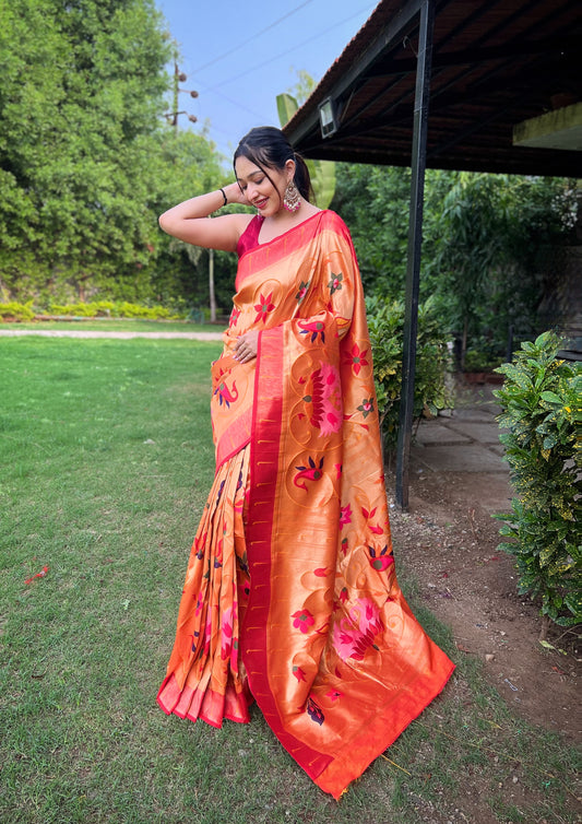 Yellow Color Pure Paithani Saree with Unstitched Blouse