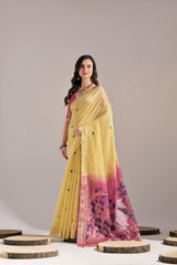 Muga Cotton Saree with Contrast Blouse.