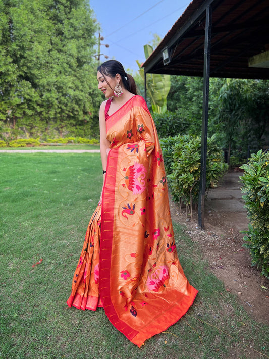 Yellow Color Pure Paithani Saree with Unstitched Blouse