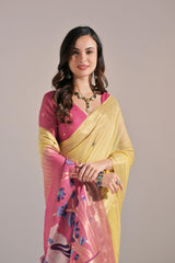 Muga Cotton Saree with Contrast Blouse.