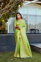 Yellow Soft Satin Silk Sarees For Wedding