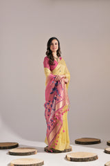 Muga Cotton Saree with Contrast Blouse.