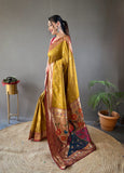 Yellow Color Paithani Silk Saree with Contrast Weaving Pallu