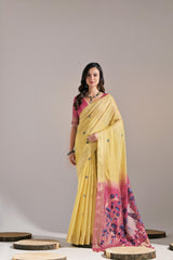 Muga Cotton Saree with Contrast Blouse.