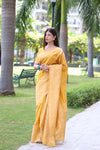 Yellow Bangalore Handloom Raw Silk Saree with Running Blouse