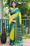 Authentic Yellow Pure Bandhej Silk Saree with Zari Weaving, Broad Border, Rich Pallu & Unstitched Blouse Piece.