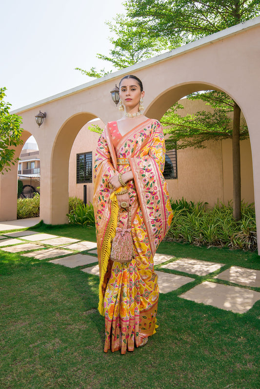 Banarasi Soft Silk Saree Yellow Color