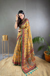 Yellow Malai Cotton Saree with  Kalamkari Print