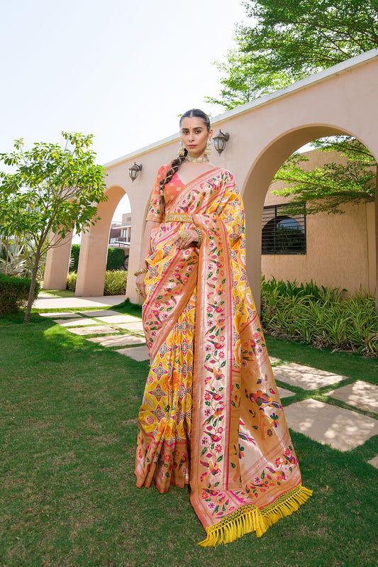 Banarasi Soft Silk Saree Yellow Color