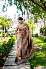 Beige Handloom Raw Silk Saree With Blouse