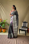 Elegant Black Khicha Checks Saree in Soft Litchi Silk with Rich Pallu, Attractive Border & Exquisite Patterns.