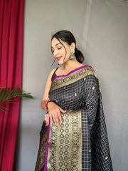 Black Handloom Saree with Gold Jacquard Border