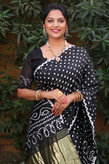 Black Pure Bandhej Silk Saree with Lagdi Patta Zari Weaving