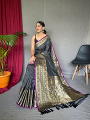 Black Handloom Saree with Gold Jacquard Border