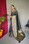 Black Handloom Saree with Gold Jacquard Border