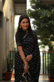 Black Bandhej Silk Saree with Checks Pattern Pallu