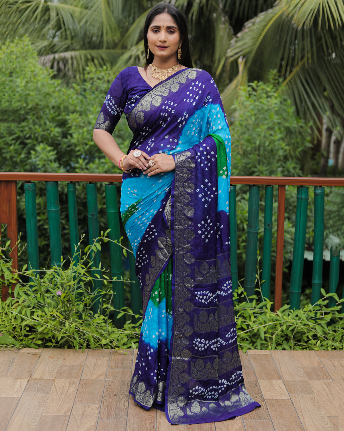 Blue Bandhej Silk Sarees For Weddings