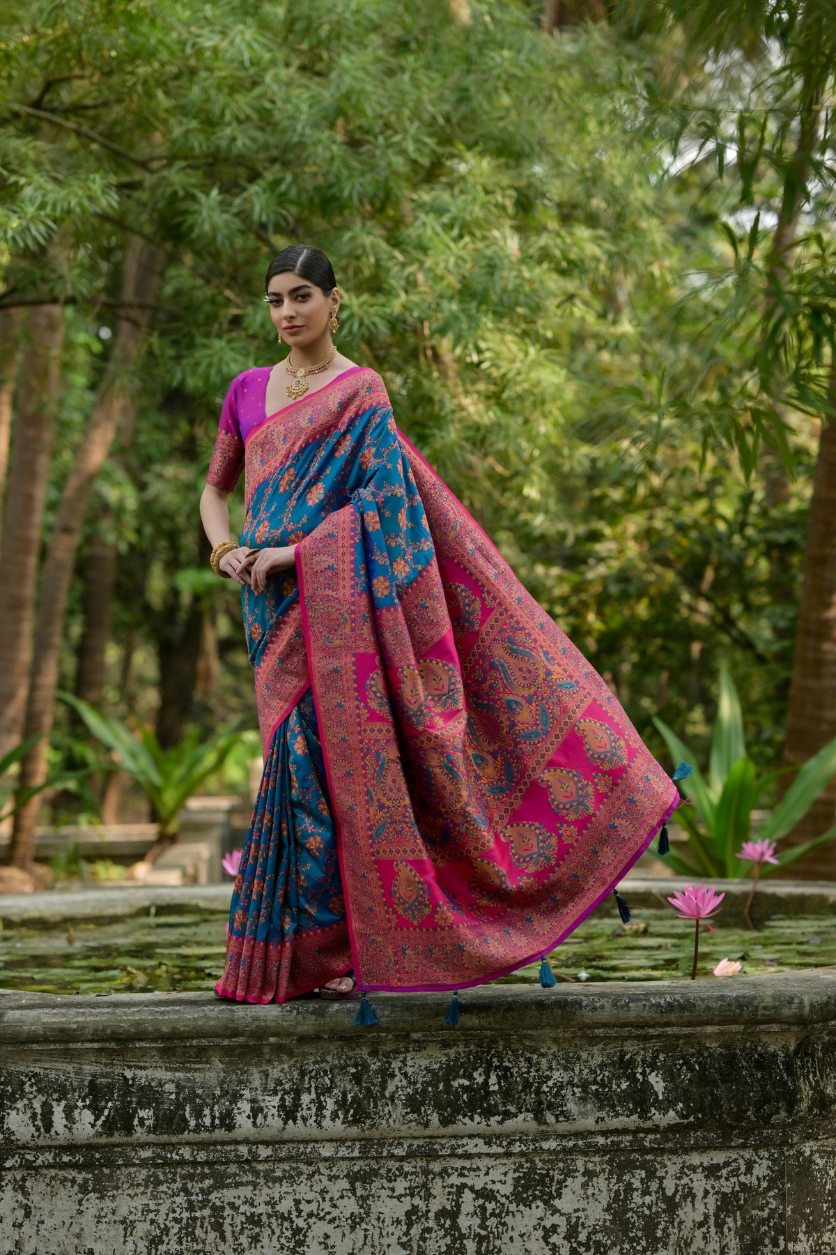 Blue Pashmina Silk Kashmiri Weaving Saree