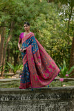 Blue Pashmina Silk Kashmiri Weaving Saree