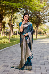 Blue Color Kanjivaram Soft Satin Silk Saree