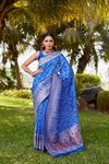 Luxurious Blue Gharchola Bandhej Silk Sarees | High-Quality Bandhej with Zari Weaving, Paithani Rich Pallu, and Handmade Blouse.