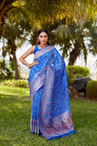 Blue Gharchola Bandhej Silk Sarees With Handmade Blouse