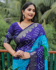 Blue Bandhej Silk Sarees For Weddings