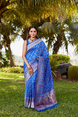 Luxurious Blue Gharchola Bandhej Silk Sarees | High-Quality Bandhej with Zari Weaving, Paithani Rich Pallu, and Handmade Blouse.