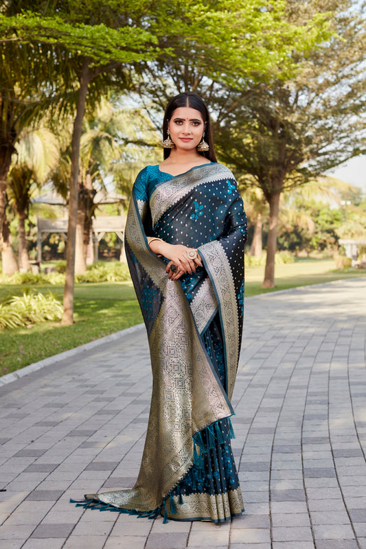 Blue Color Kanjivaram Soft Satin Silk Saree