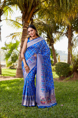 Luxurious Blue Gharchola Bandhej Silk Sarees | High-Quality Bandhej with Zari Weaving, Paithani Rich Pallu, and Handmade Blouse.