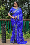 Premium Blue Dual Colour Bandhej Silk Saree with Zari Weaving Border and Bandhej Pallu – Soft, Lightweight, and Stylish.