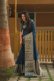 Blue Handmade Bandhej Kanjivaram Silk Saree For Wedding