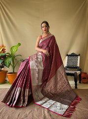 Elegant Brown Khicha Checks Saree in Soft Litchi Silk with Rich Pallu, Attractive Border & Exquisite Patterns.