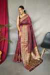 Exquisite Brown Handloom Saree with Superb Antique Weaving: Heavy Gold Jacquard Border, Small Motifs, and Meena Work with Unstitched Blouse Piece.