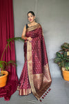 Brown Color Pure Soft Silk Saree with Copper & Golden Zari Woven Border, Rich Pallu with Beautiful Motifs & Elegant Color Combination | Three Zari Used, Unstitched Blouse Included.